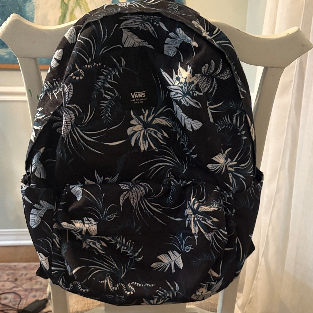 Vans Black and White Floral Backpack